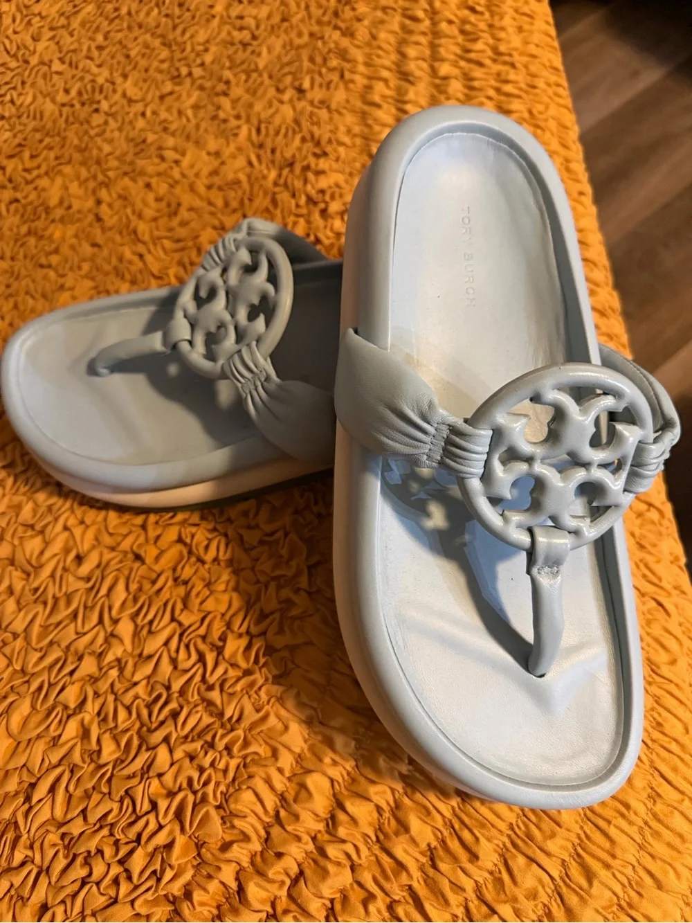 Tory Burch Light Blue Logo Thong Sandals